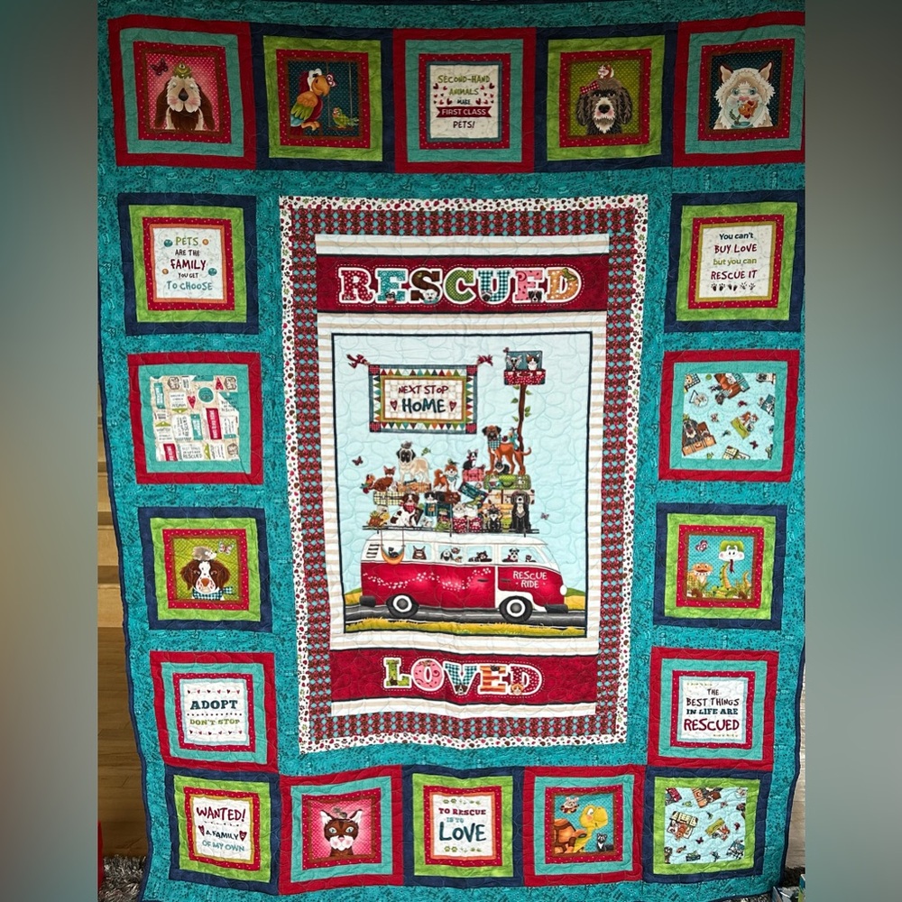 Adopted Animal ~ Rescued ~ Loved ~ Handcrafted 60” x 80” Quilt ~ Brand New!!